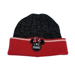Disney love Minnie Mouse Knit Beanie Hat Embroidery Black & Red OSFM Kids Adults